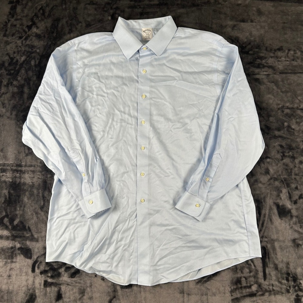 Brooks Brothers Dress Shirt Mens 18-4/5 Blue Regent Fit Non-Iron Cotton 1818